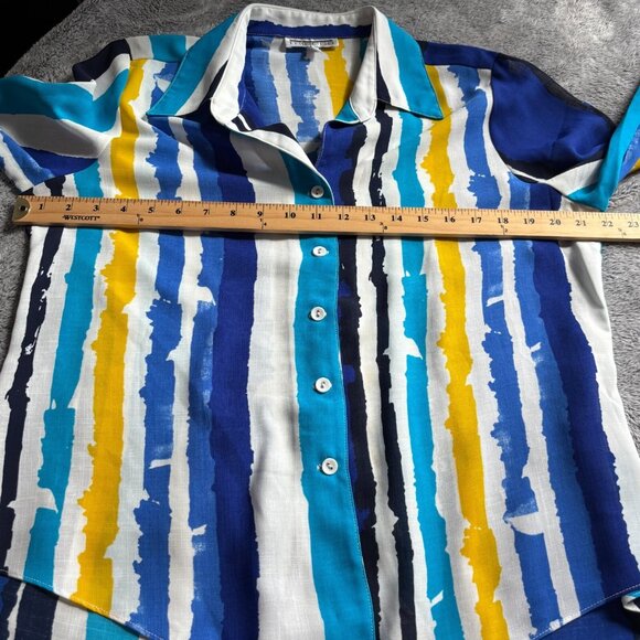 Mischa Womens Top Large Button Up Tie Front Artsy Art Deco Retro Striped 17913 - Picture 4 of 9